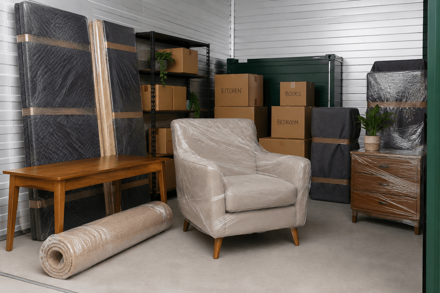 Furniture protected and stored in a self storage unit in Stockport