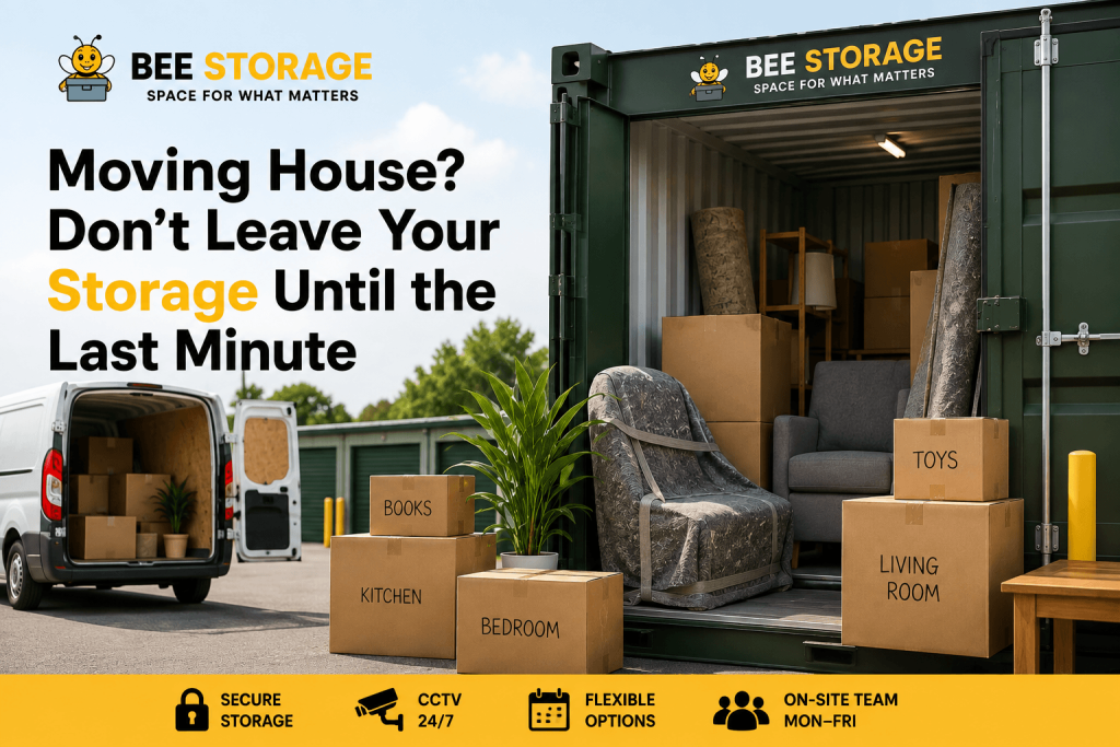 Boxes and household furniture being moved into self storage in Stockport